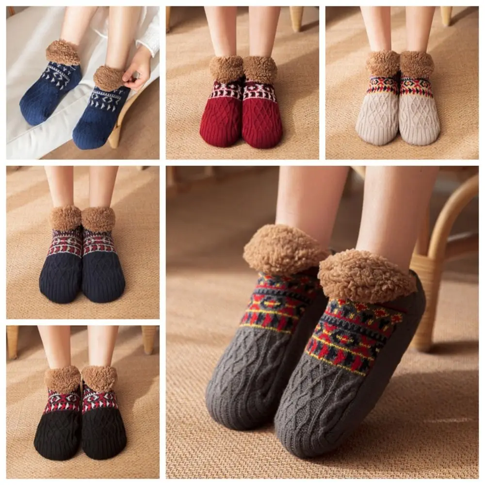 

Fashion Winter Floor Shoes Stripe Indoor Socks Coral Fleece Socks Non-slip Home Slippers Thicken Warm Socks Unisex