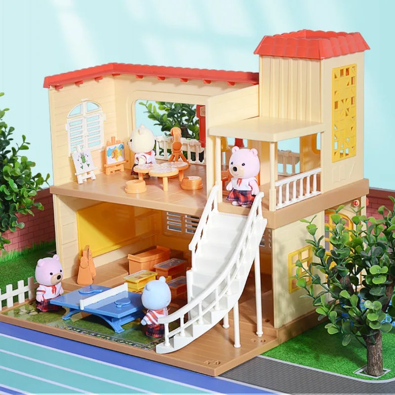 Wooden Dollhouse Toy for Girls, Miniature Castle Pretend Play Set, Princess Room Furniture for Kids Gift