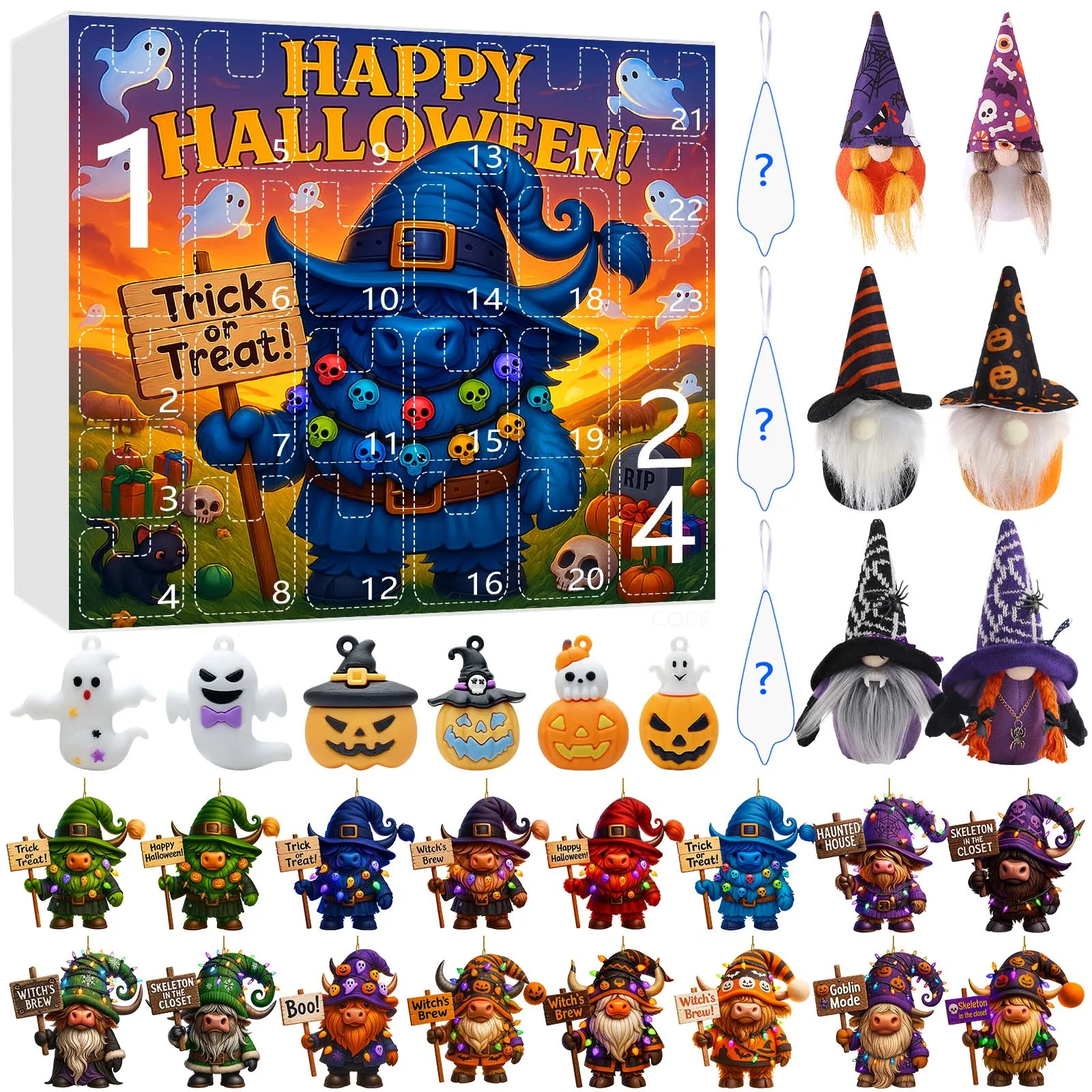 Minuterie de mixage pour Halloween, calendrier d'arrivée naine, compte à rebours d'Halloween de 24 jours, jouet 2D, cadeau de minuterie de lettres néon terrifiantes et mignonnes