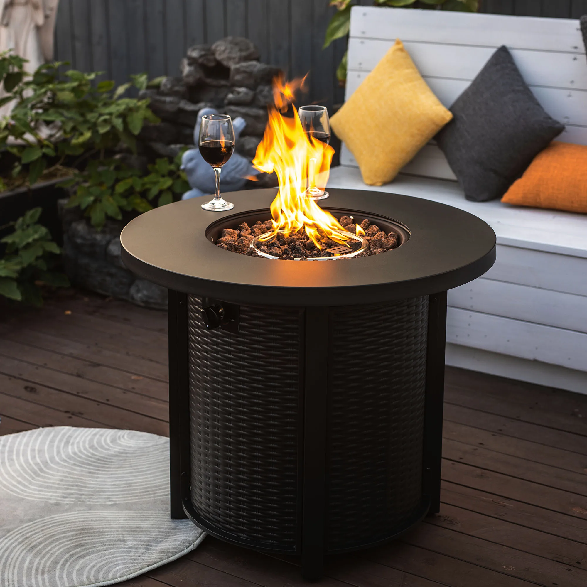30 Inch Modern Black Powder Coated Steel Propane Gas Fire Table With 40000 BTU