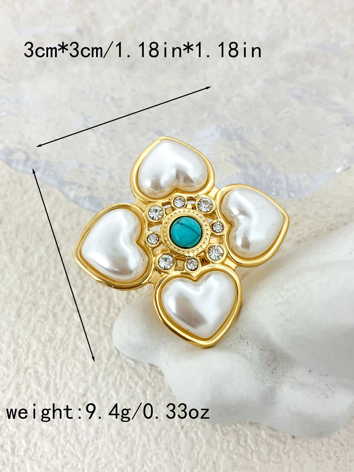 A Summer French Fashion Vintage Stainless Steel Women\'s Pearl Love Little Flower Turquoise Ring Commuter Holiday Gift Vacation