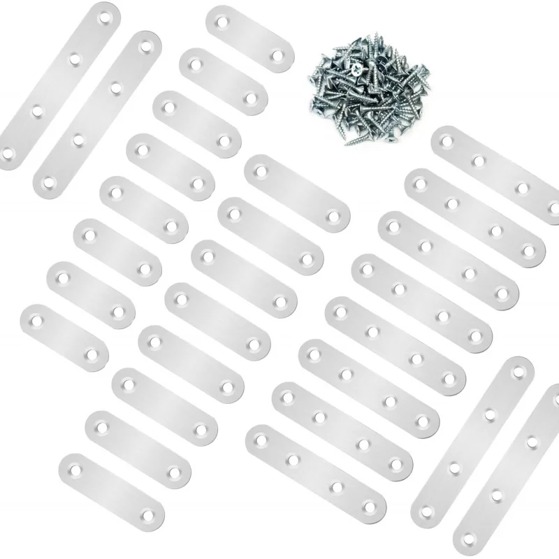 108 Buah 4 Ukuran Braket Penjepit Logam Datar Pelat Perbaikan Pelat Braket Baja Tahan Karat Kayu dengan Lubang (46Mm/56Mm/76Mm/96Mm)
