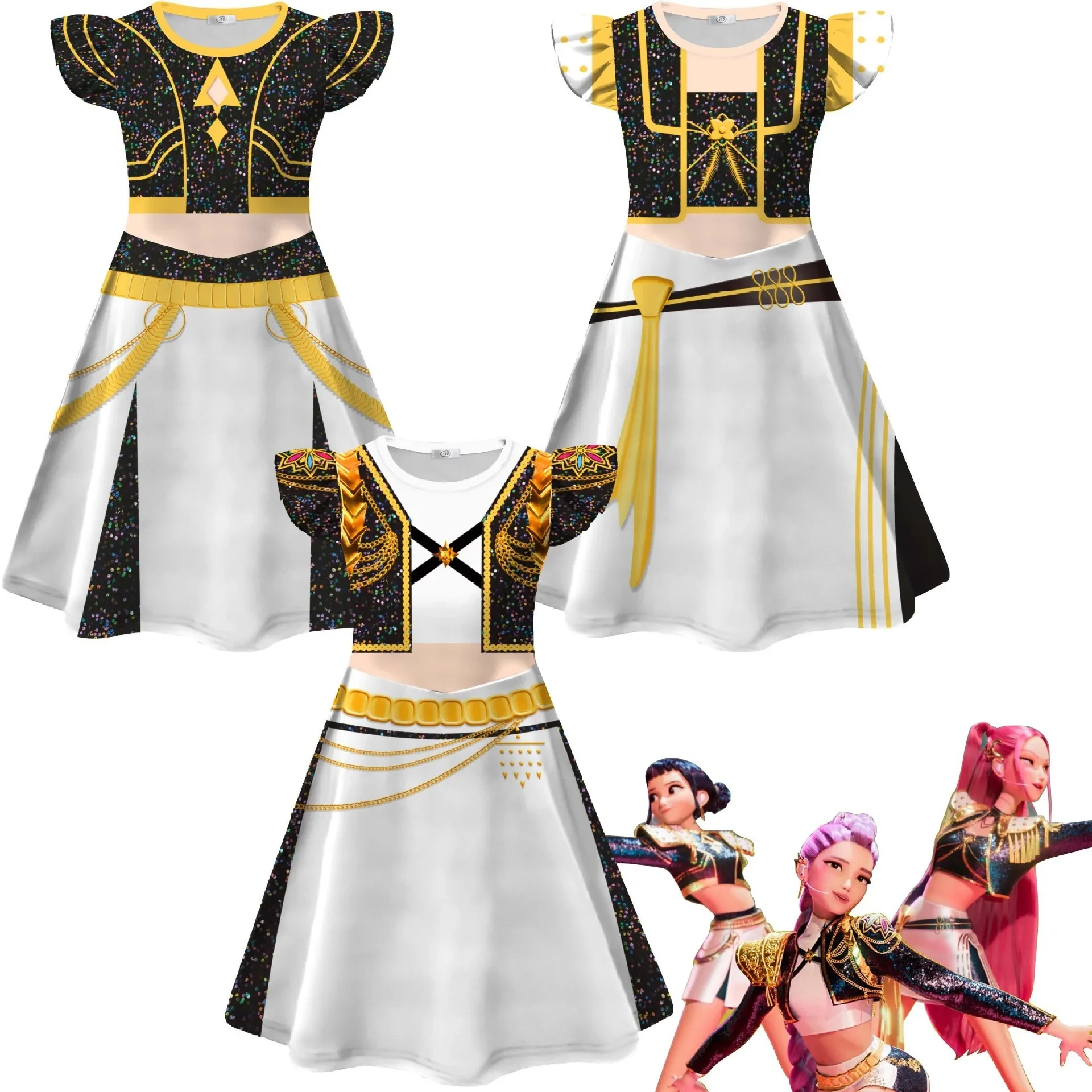 

Rumi Zoey Mira Costume KPOP Demon Hunters Girls Cosplay Golden Costume Wigs for Women Black Outfit Set Halloween