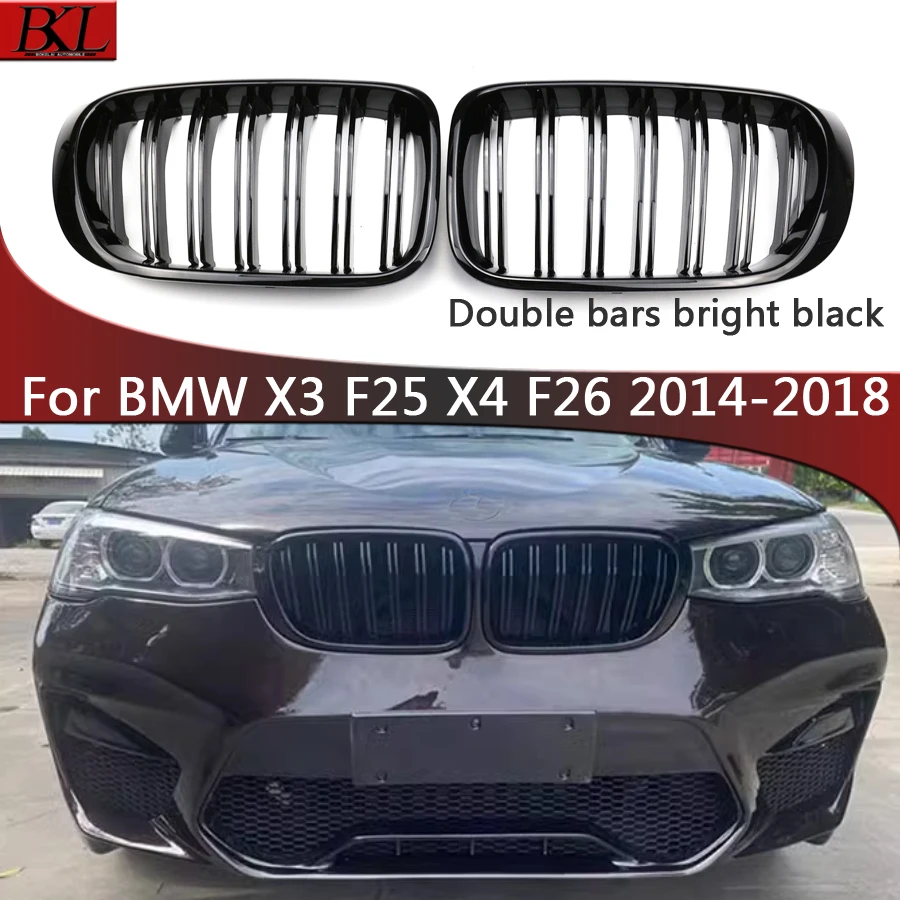 

For BMW X3 F25 X4 F26 2014-2018 Kidney Grille Glossy Black ABS M Style Color Plastic Front Bumper Auto Decor Grill body kit