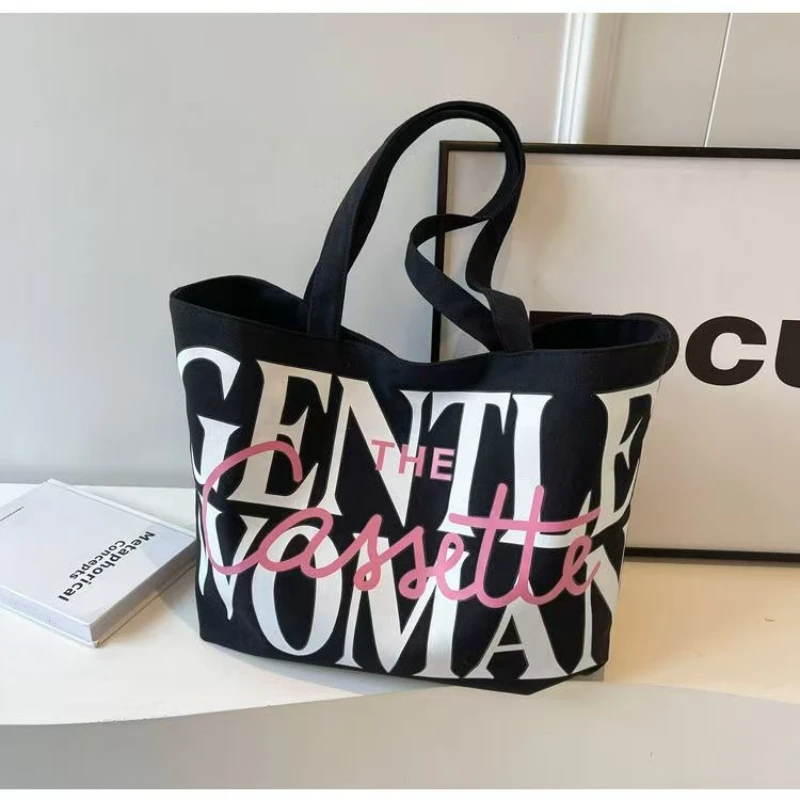 Large Capacity Letter Tote Bag for Women, Niche Canvas Shoulder Bag, Versatile INS Style Commuting & Study Tote image 5