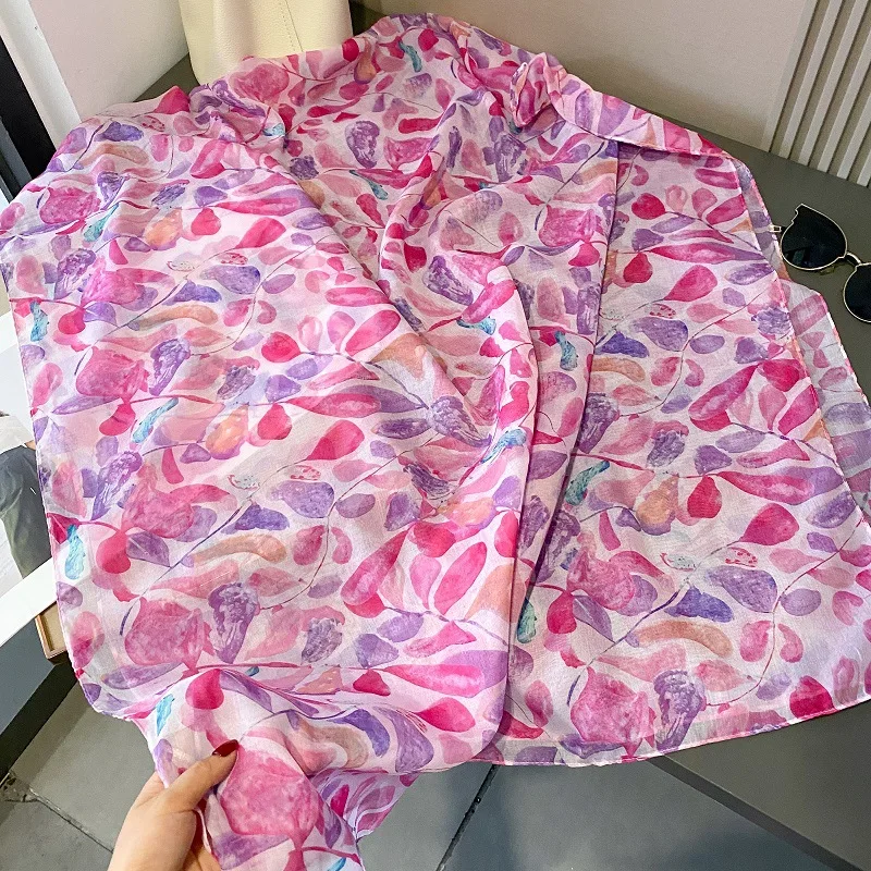 2024 Spring Ombre Leaf Print Women Scarf Shawls Beautiful Head Leaves Scarves Hijab Wrap 6 Color