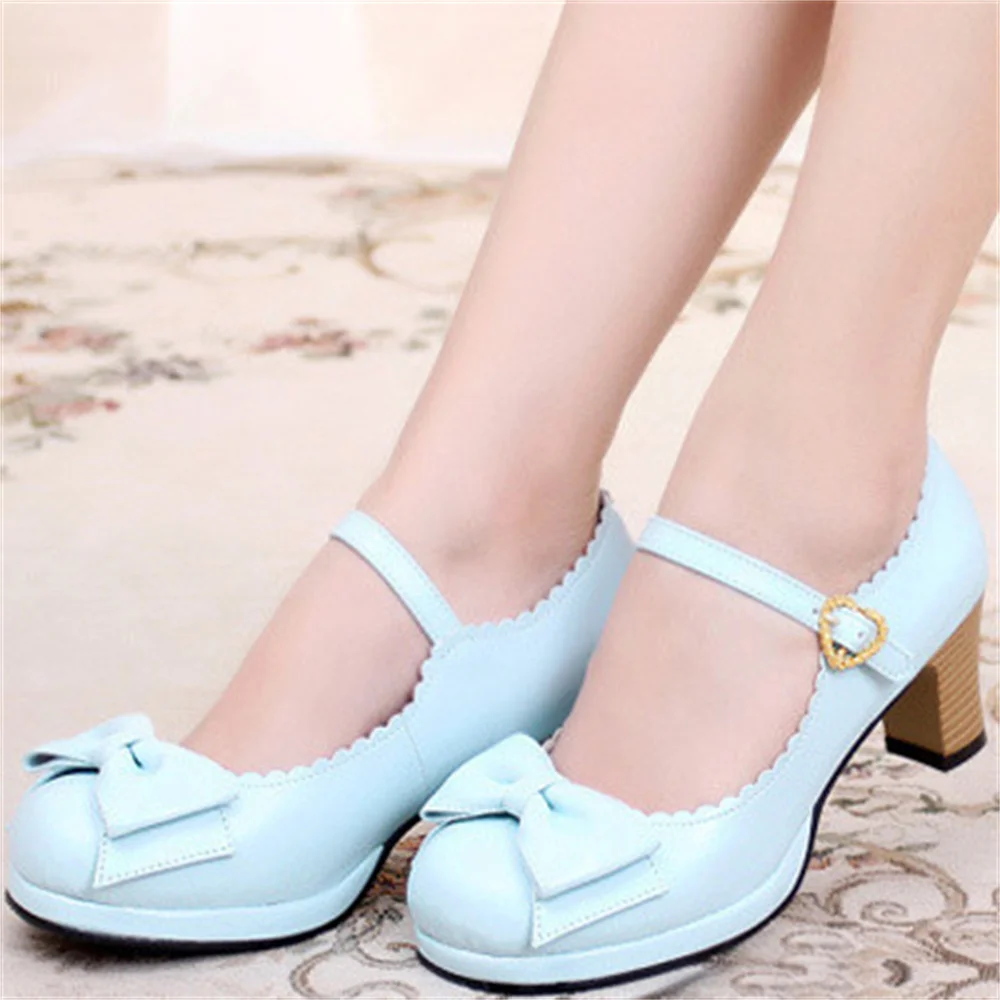 Japanese Sweet Lolita Court Jk Retro Cute Bow Princess High-heeled Shoes Bowknot Princess Kawaii Girl Women Shoes Vintage Sweet