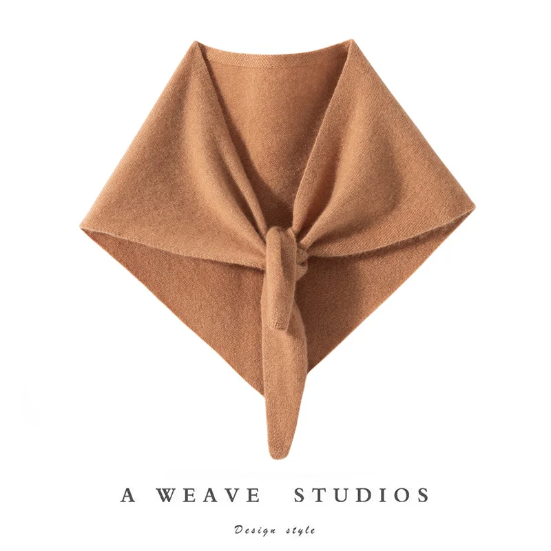 Women 100% Goat Cashmere Scarf Spring Autumn Winter Cashmere Knitwear Chic Grace Simple Style Shawl Pure Color Triangular Scarf