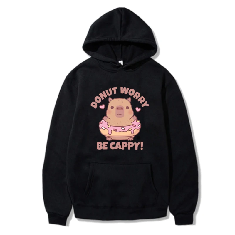 Don't Worry Be Cappy Hoodies Kawaii Capybara Print Unisex Hoody Streetwear Harajuku Cartoon Graphic Casual Women Men Sweatshirt