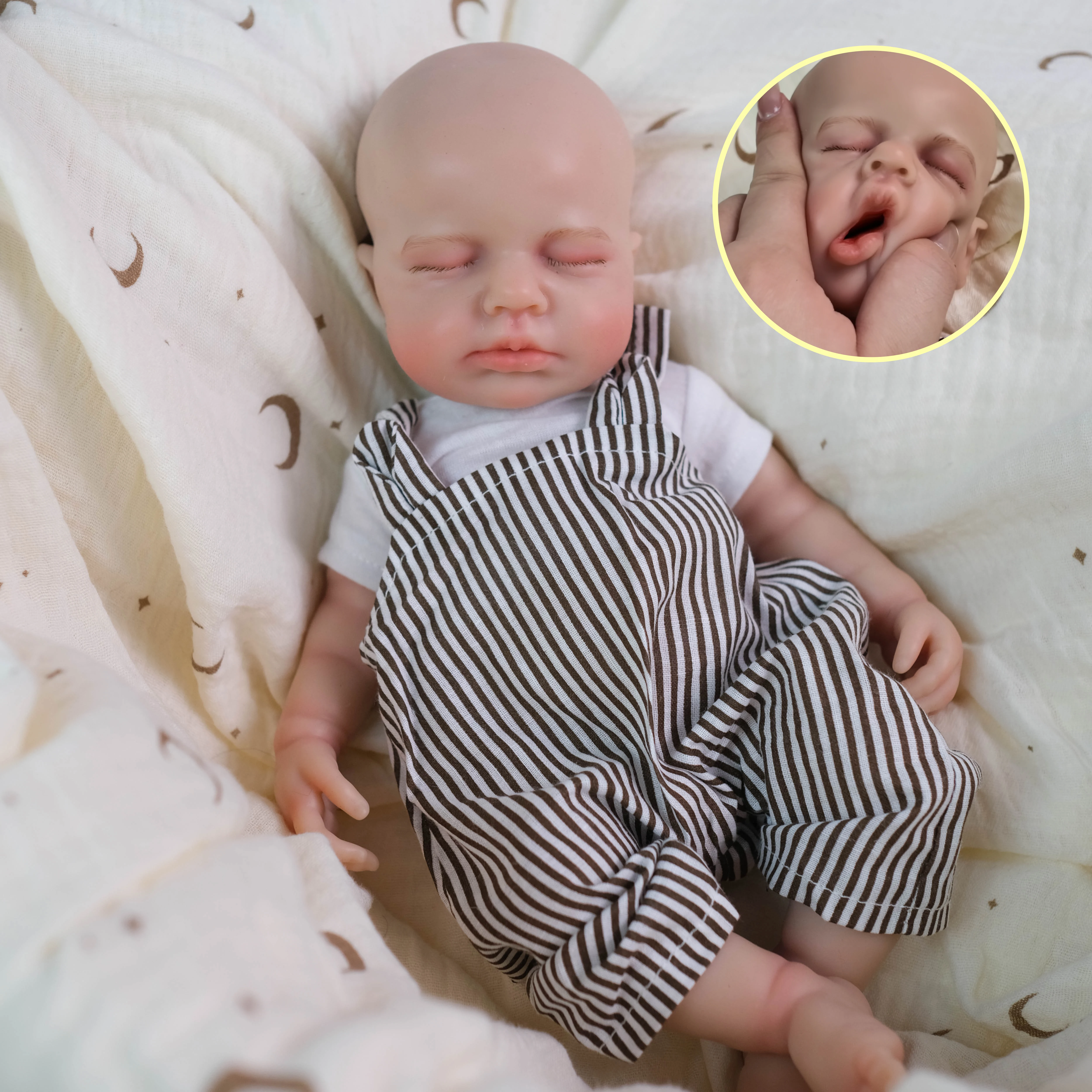 

NPK 12''High Quantity Solid Super Soft Elastic Silicone Mouth Can Open Loulou Boy Hand Painting Collectible Lifelike Art Doll