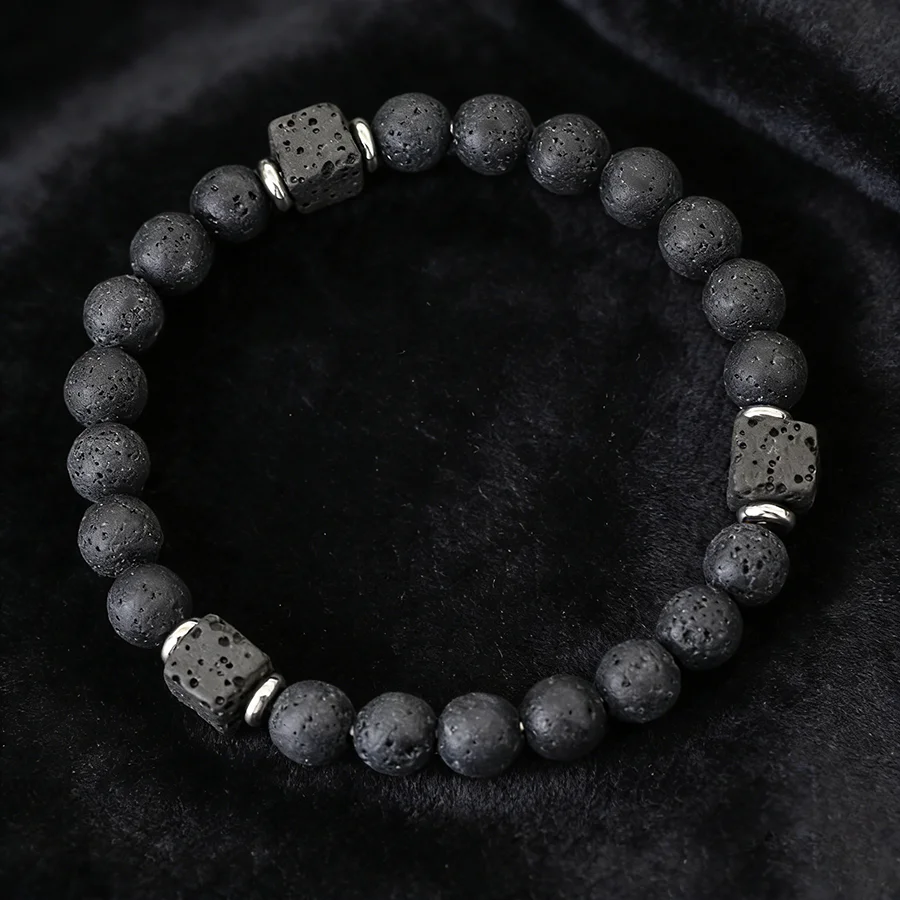 Handmade Positive Energy Strand Bracelet Unisex 8mm Lava Onyx Stone Beaded Healing Wrist Accessories Couple Braslet Pulseria