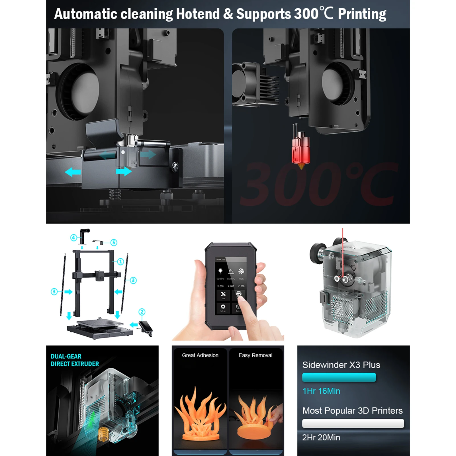 المدفعية Sidewinder X3 Plus طابعة ثلاثية الأبعاد 300 مللي متر/ثانية عالية الدقة المزدوج Z-محور 300x300x400 مللي متر حجم الطباعة شاشة تعمل باللمس طابعات ثلاثية الأبعاد