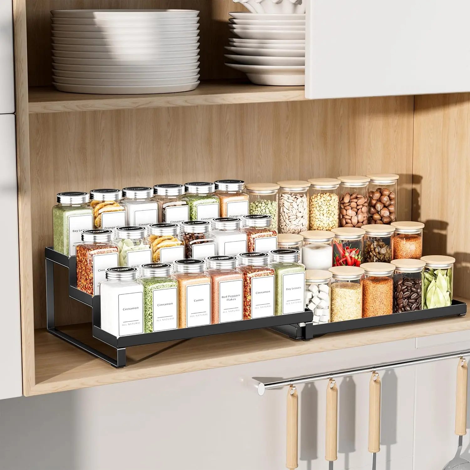 

Spice Rack Organizer for Cabinet, Expandable 3 - Tiered Spice Rack, Metal Spice Organizer, Spice Shelf Organizer for Ca