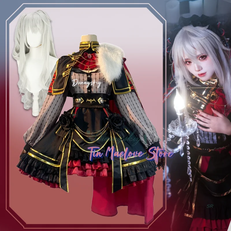 

Virtual Youtuber Kuzuha Sanya Gothic Lolita Dress Cosplay Costume Vtuber Nijisanji Female Cloak Wig Woman Kawaii Masked Ball Set