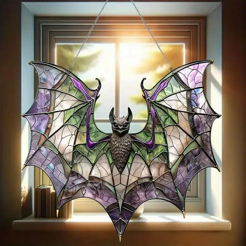 Acrylic Rainbow Bat Pendant Hunging Colorful Bat Decoration Acrylic Stained Glass Sun Catcher For Patio Yard Home Garden Window
