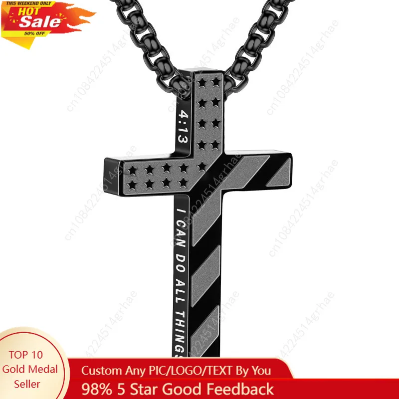 

Cross Necklace for Men Boys, 316L Stainless Steel Chain Pendant Bible Verse Religious Christian Christmas Jewelry Gifts 22+2 Inc