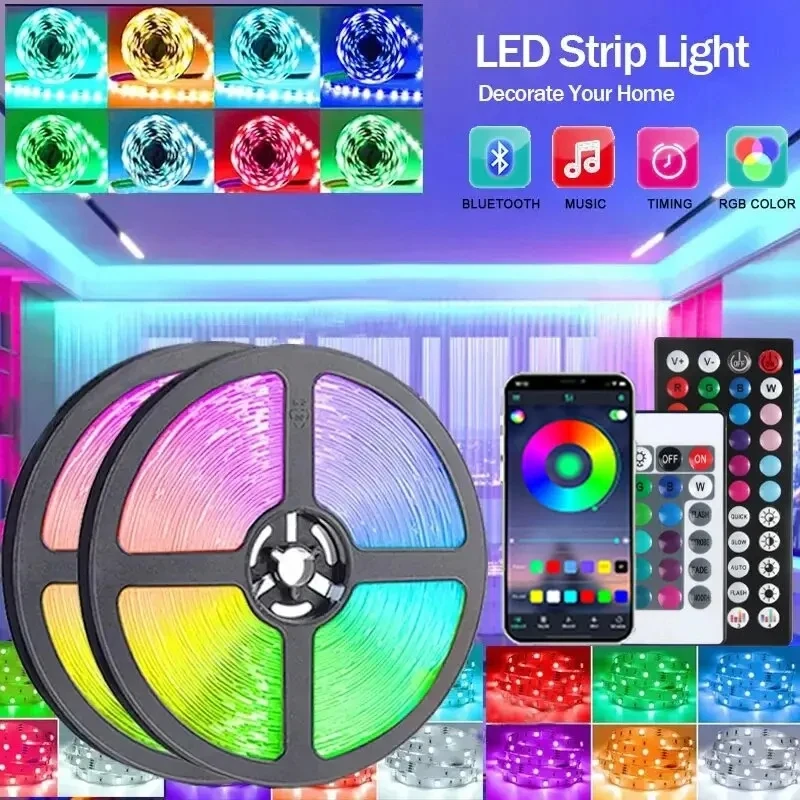 Luzes de tira LED adesivas para decoração do quarto, fita LED, WiFi, 5 m, 10m, RGB, gelo, parede, quarto, lâmpada do teto, 5050, 5V