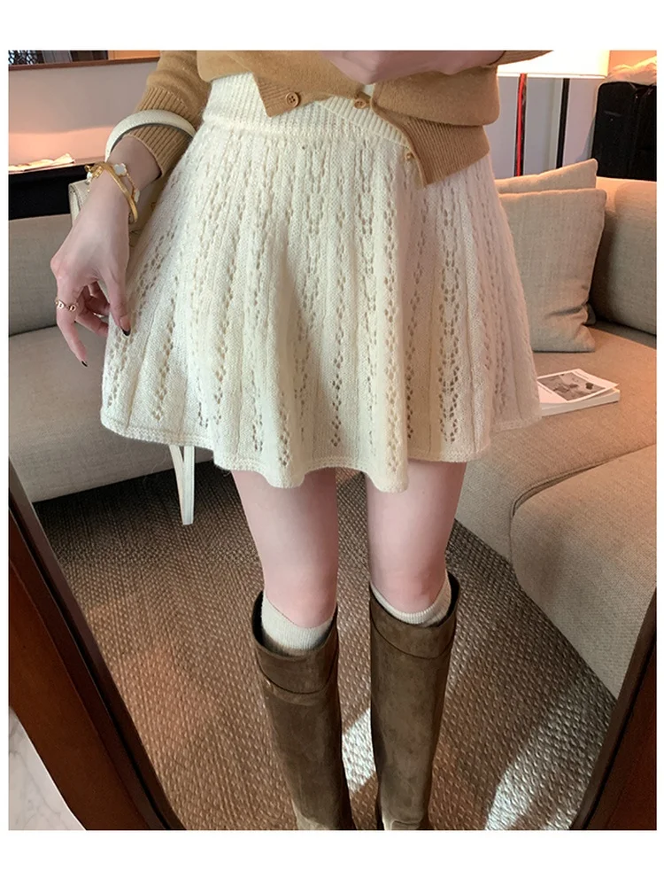 

Модная вязаная юбка А-силуэта с ажурным узором, высокая талия, свободный крой, стройнящая фигуру, в стиле «принц», для осени и зимы...