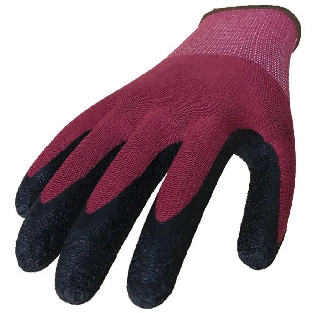 Wine Red Work Safe Gloves Antiskid Knitting Rubber Coating Gloves Nylon High Elastic Protective Elastic Mittens