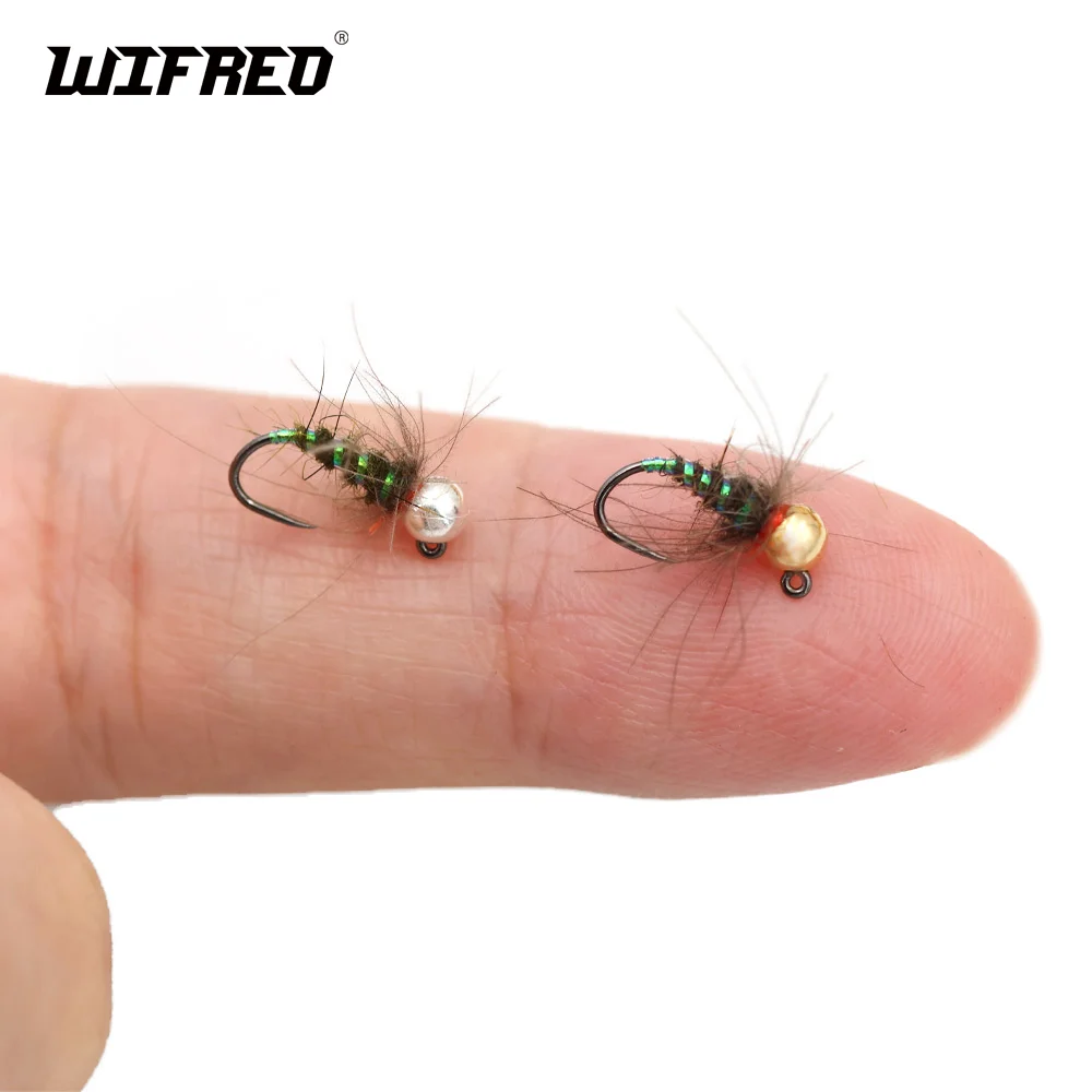 Wifreo 4pcs #16 Tungsten Beadhead CDC Jig Nymph Fly Barbless Jig Hook Wet Euro Nymph Fly Fishing Flies Trout Fishing Lure Baits