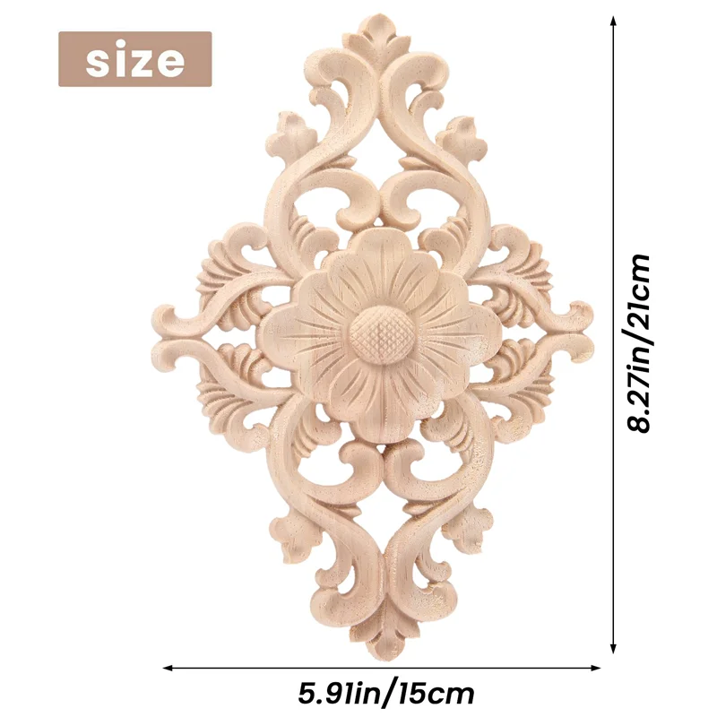 ¡Promoción! 21X15cm madera tallada sin pintar Onlay apliques muebles decoración del hogar, 2 piezas