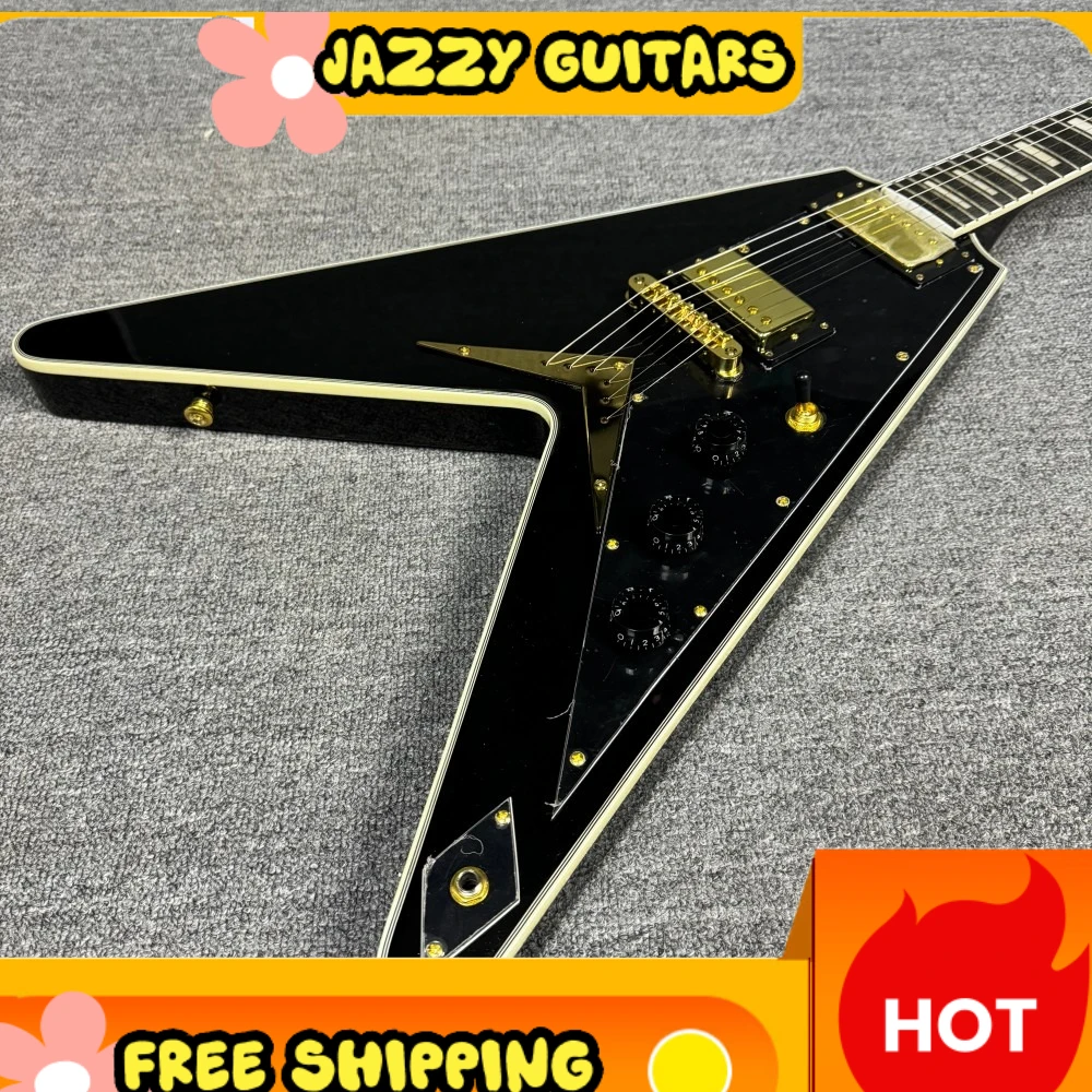 

Black Flying V Style Electric Guitar HH Pickups Fixed Bridge Mahogany Body Rosewood Neck for Heavy Metal Free Shipping