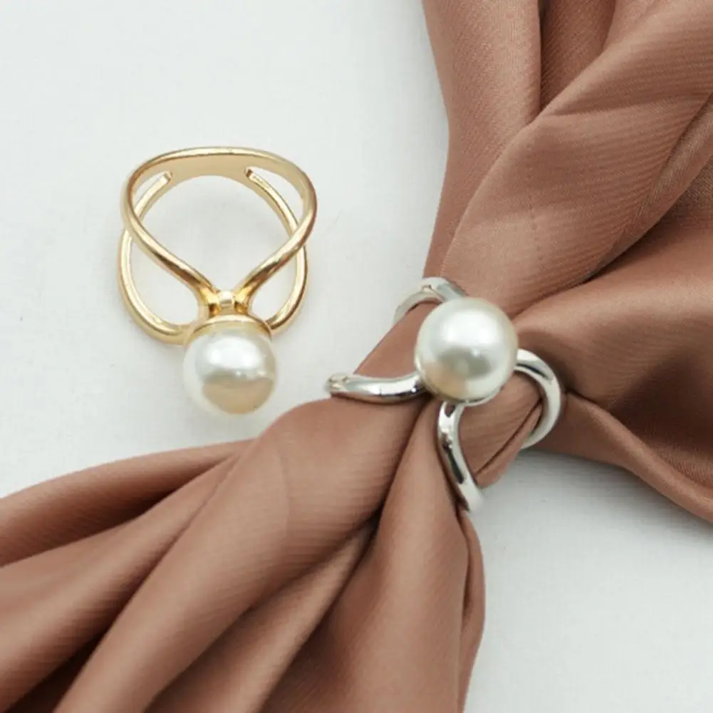 2 Pcs Scarf Ring Clip Faux Pearl Belt Scarf Buckles Metal Clothes Slides Ring Ties Clips for Women Dress Clothing Accessories