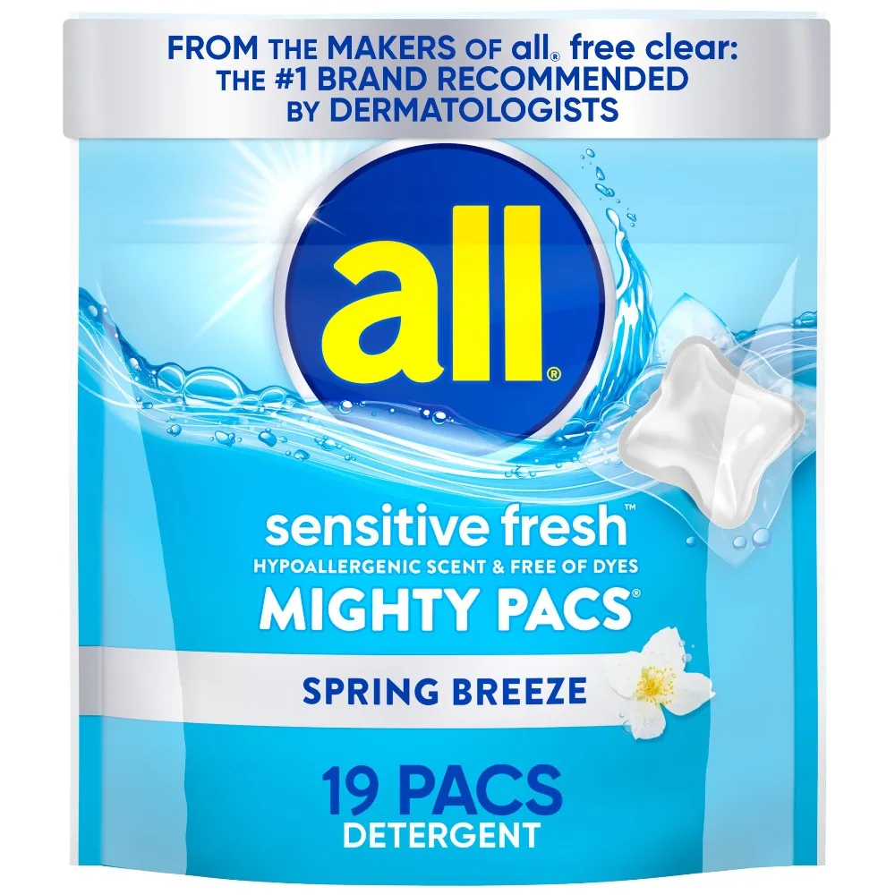 Fresh Scent Laundry Detergent Pacs Spring Breeze Scented Powerful Cleaning Washing Pods for Clothes 19 Count