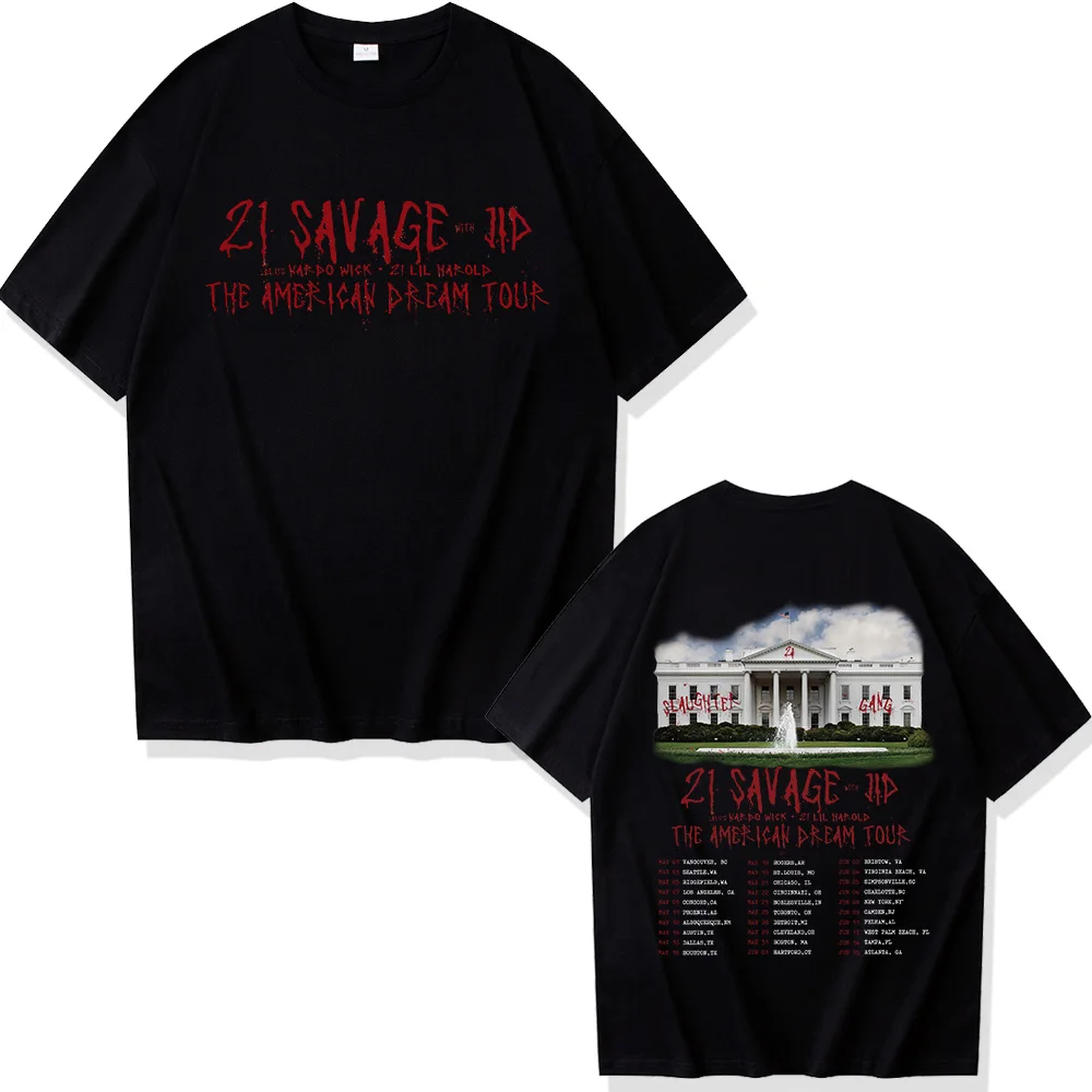 21 Savage The American Dream Tour T-Shirts Short Sleeve Round Neck T Shirts for Fans Gift Tops Unisex