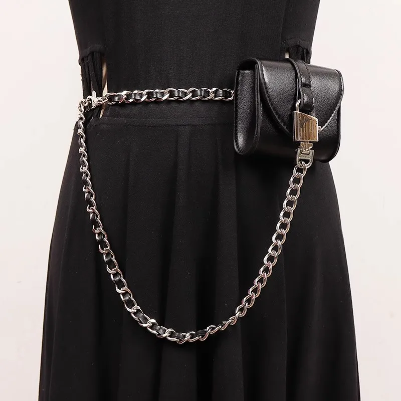 女性のヴィンテージ Pu レザーチェーンバッグカマーバンド女性ドレスコルセットウエストバンドベルト装飾狭いベルト R2715
