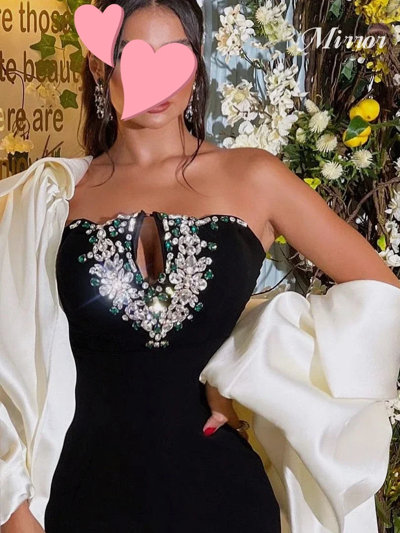 Vestido de espejo con cuentas de cristal, elegante, Vintage, Sexy, sin tirantes, con volantes, personalizado, Formal, para ocasiones de graduación, vestidos de fiesta de noche