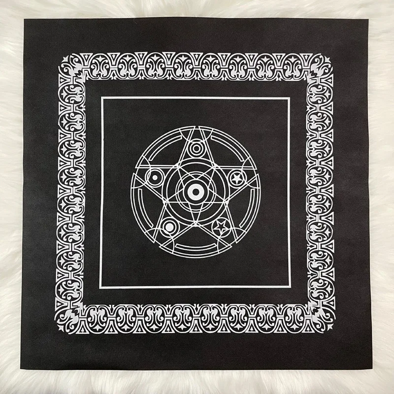 VIKAMA Silver Magic Circle Tarot Altar Cloth Black Velvet Witchcraft Divination Mat for Tarot Reading Spiritual Ritual Decor