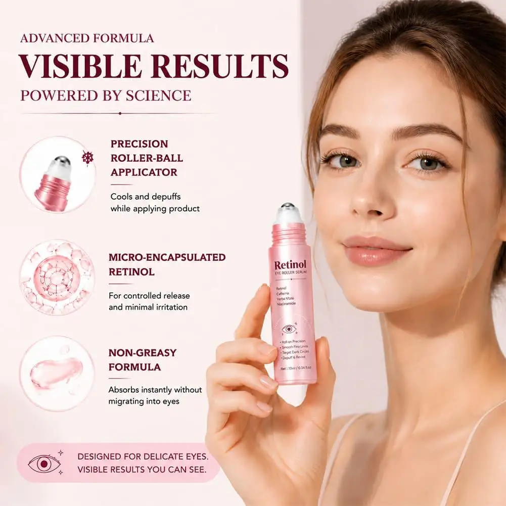 Retinol Eye Roller Ball Serum Hydrating Brightening Under Eye Treatment Minimize Puffiness Fine Lines Eye Roller Serum 10ml