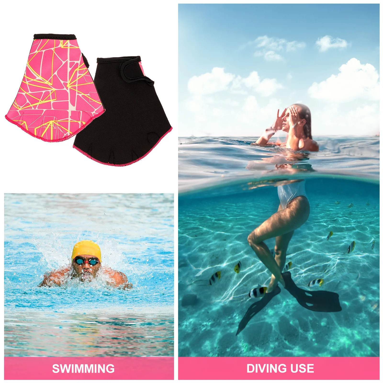 

1 Pair Swimming Webbed Gloves Adjustable Fit For Diving Surfing Swim Training Supplies Water Sports Protection Unisex Paddles