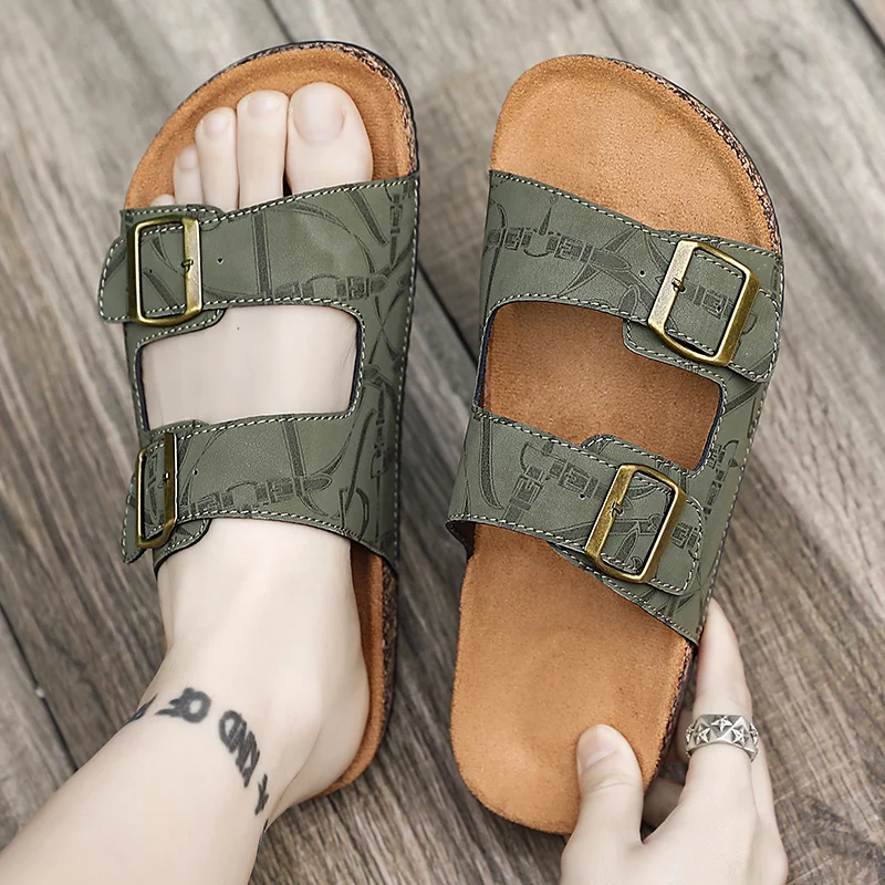 

Hot Sale Summer Cork Slippers Men Beach Shoes Casual Flat Slippers for Man Outdoor Non-slip Fashion Slides Men sandalias hombre