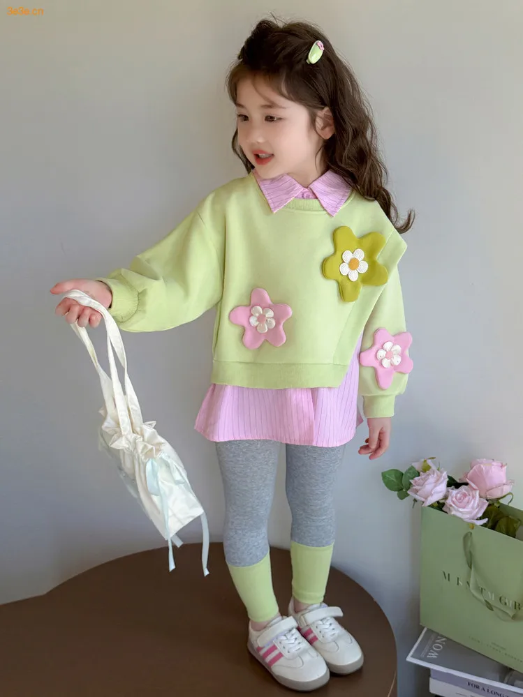 Sweater Flower-patterned Leggings Set Grils Children Spring Autumn New Korean Fashionable Long Sleeves Soft Cotton