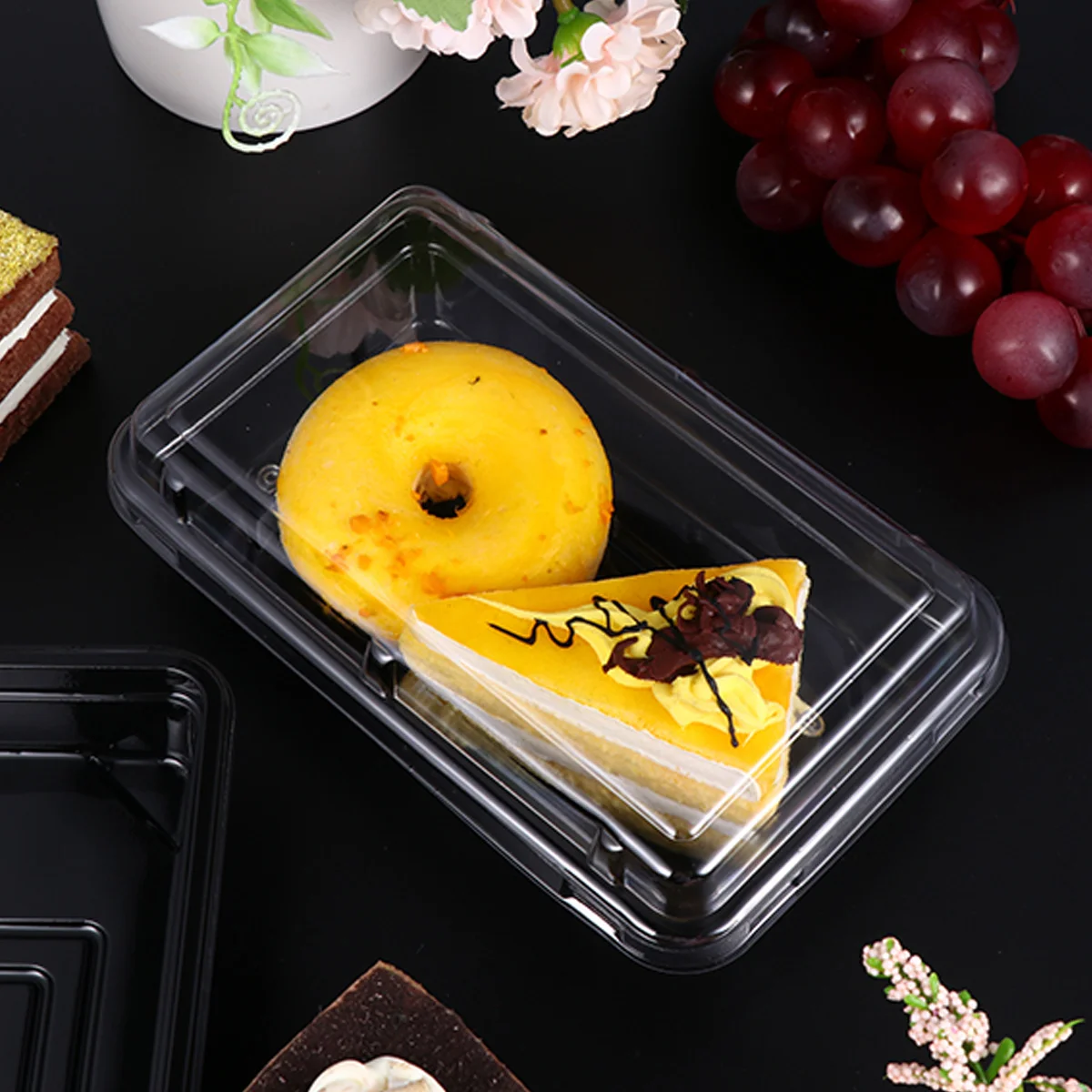

50pcs Box Clear Food Container Clear Food Tray Cake Packing Dessert Dessert Packing Box Tray Sushi Storage Black