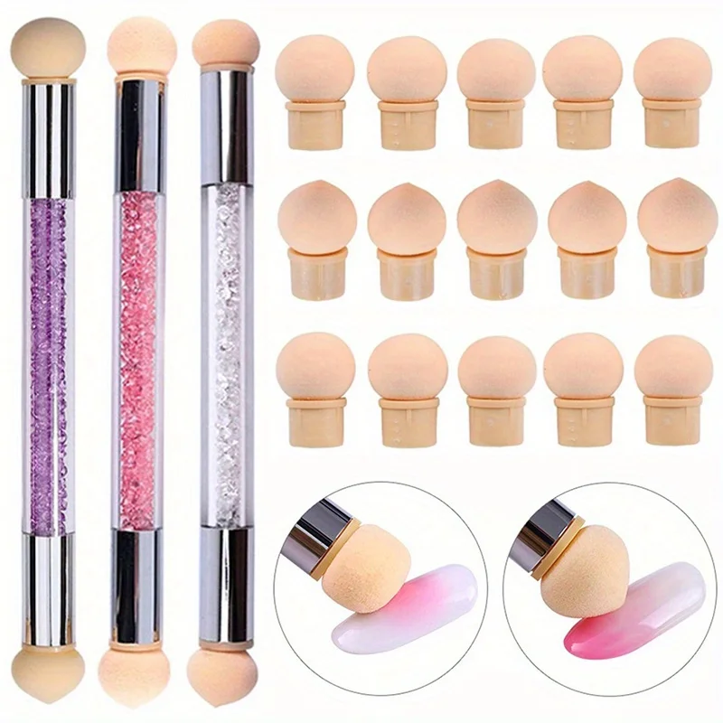 Double-ended Gradient Shading Pen Dotting Brush Sponge Head Rhinestone Handle Nail Art Brush Nail Art Painting Manicure Tools