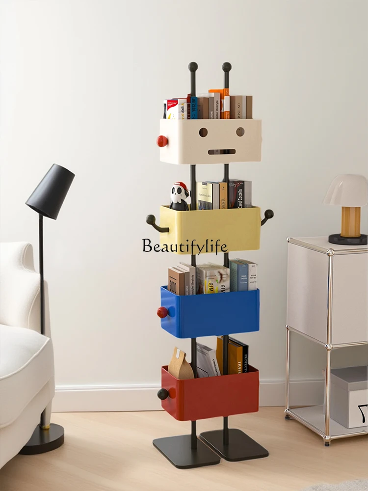 

Floor-to-ceiling living room household shelves wrought iron drawers contrasting color lockers