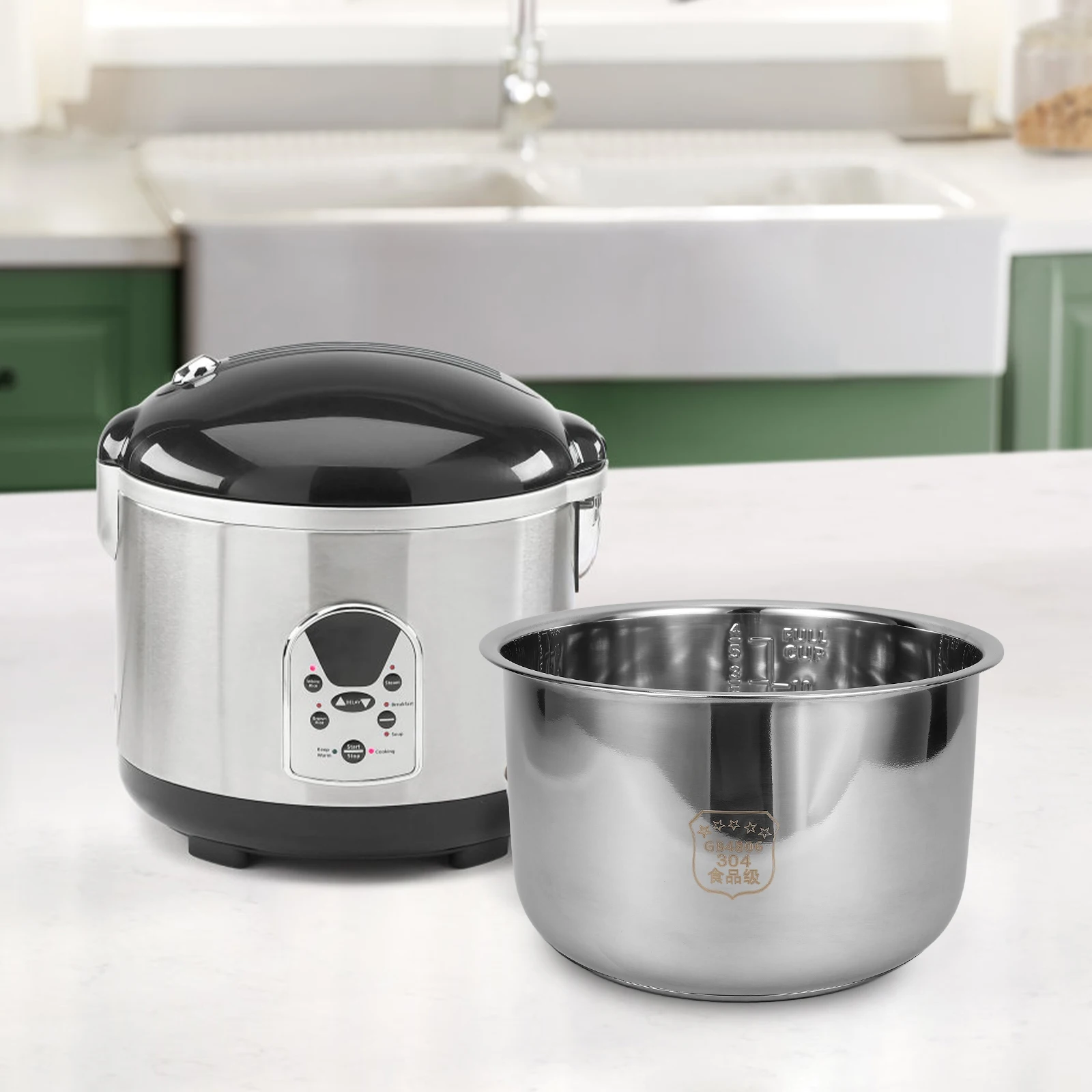 

1pc 5L Rice Cooker Inner Pot Stainless Steel Replacement Liner For Electric Cooker Multi-Use Cooking Pot Kitchenware Household