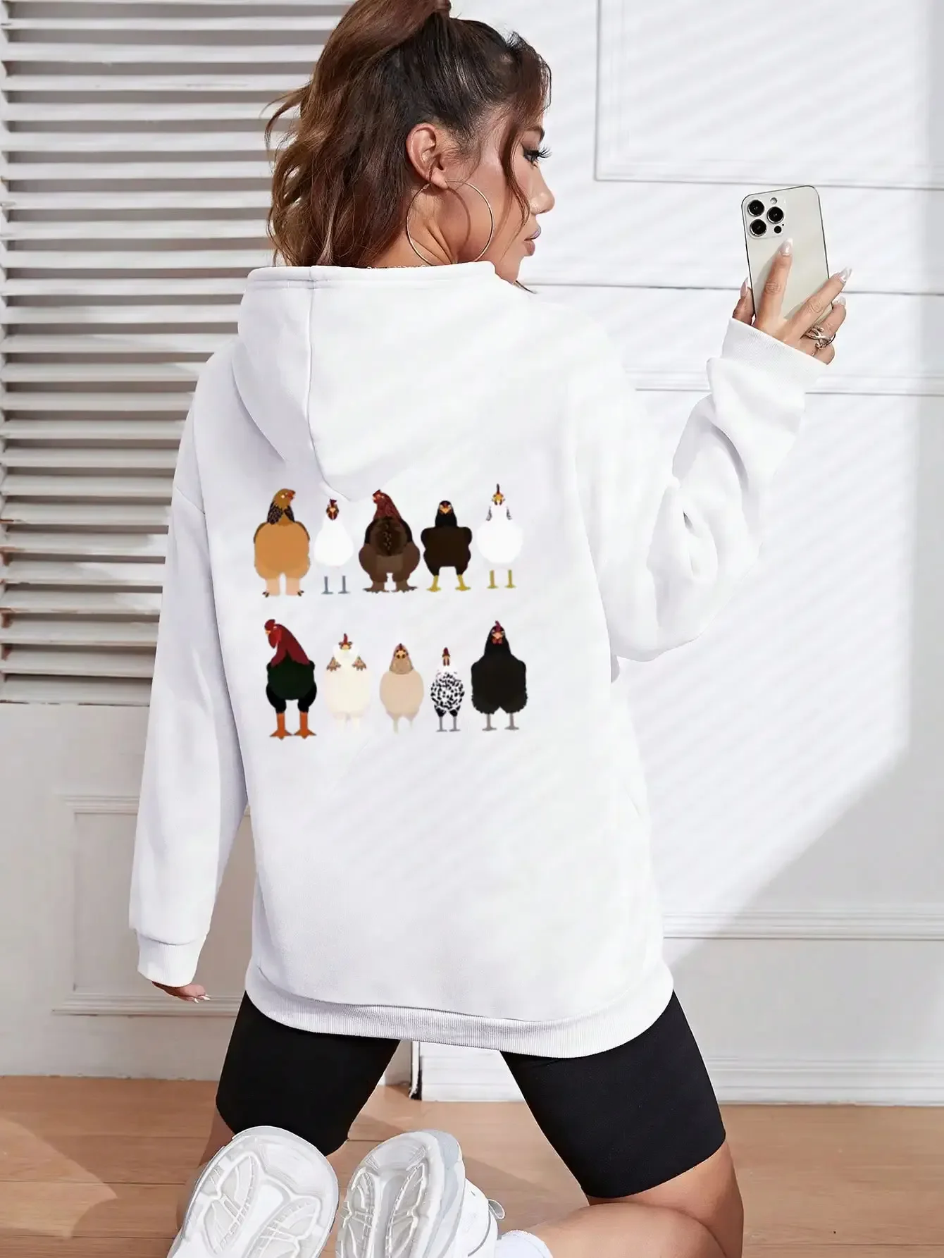 Cartoon Chicken Graphic Hoodies Women Casual Fashion Creative Long Sleeved Round Neck Y2K Graphic Sweatshirts Woman Clothing