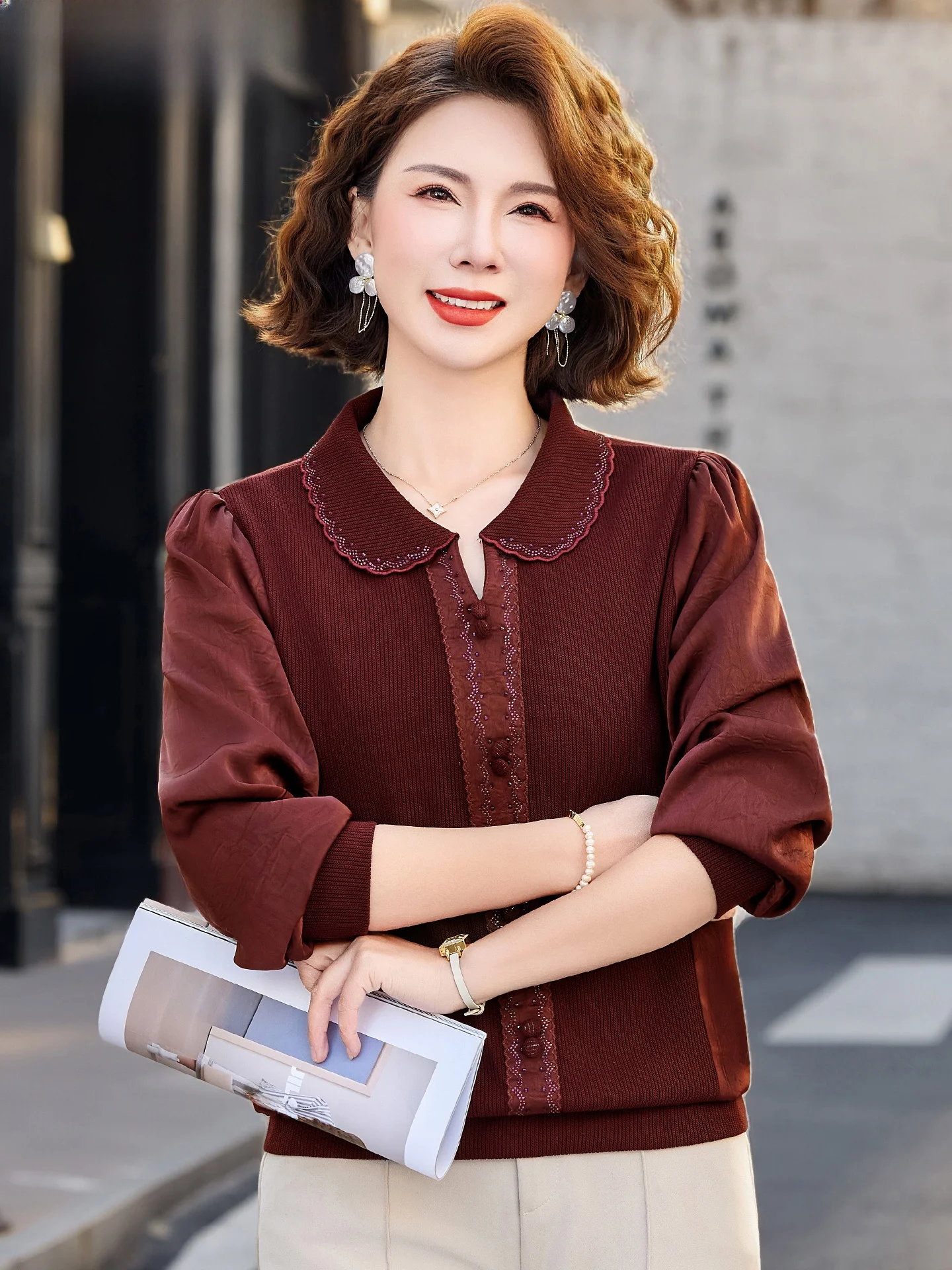 

Весенний модный комплект для мам: элегантный свадебный костюм-двойка с длинными рукавами для женщин, дышащий кардиган свободного кроя