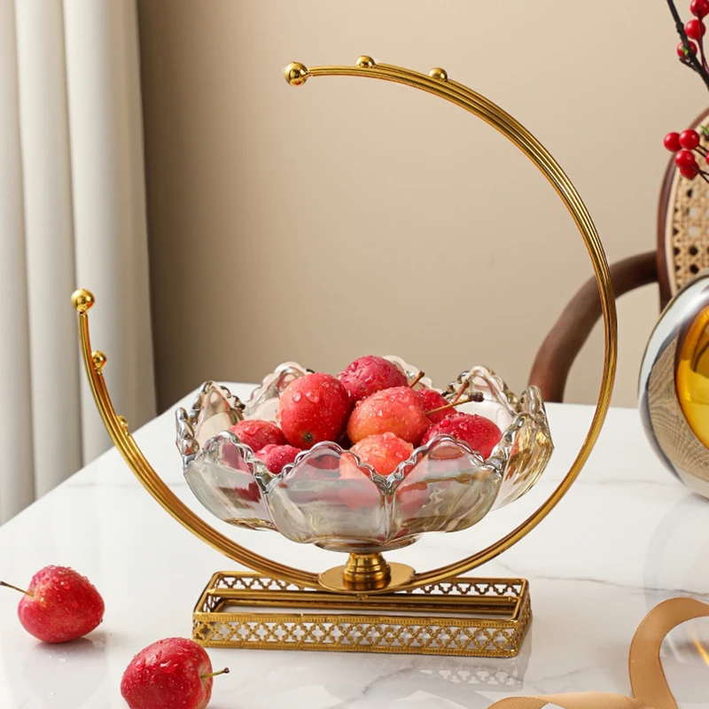 Light Luxury Style European Creative Metal Glass Moon Fruit Plate Living Room Restaurant Candy Fruit Fruit Basket Decorations