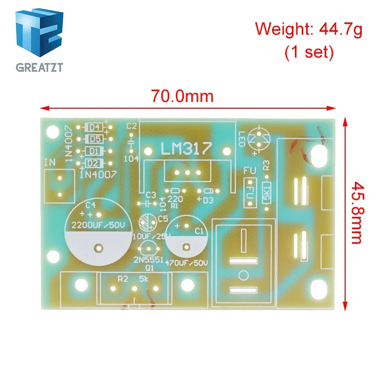 LM317 DIY Kit Step Down Power Supply Module Adjustable Voltage Regulator Switch Resettable Fuse Electrolytic Capacitor Board