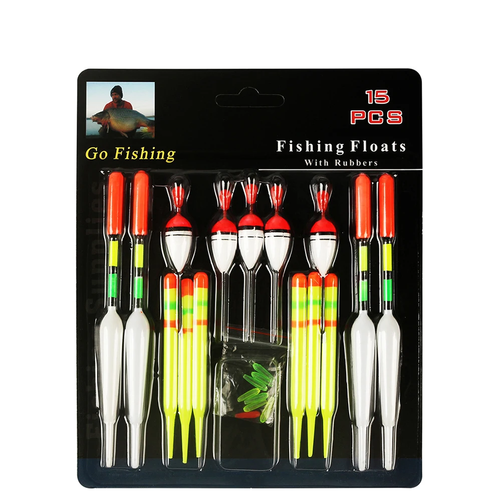 الصيد تعويم مجموعة 15 قطعة العوامة العمودية المهنية مع توهج عصا متعددة الوظائف إغراء تعويم صيد السمك لصيد سمك الشبوط Pesca