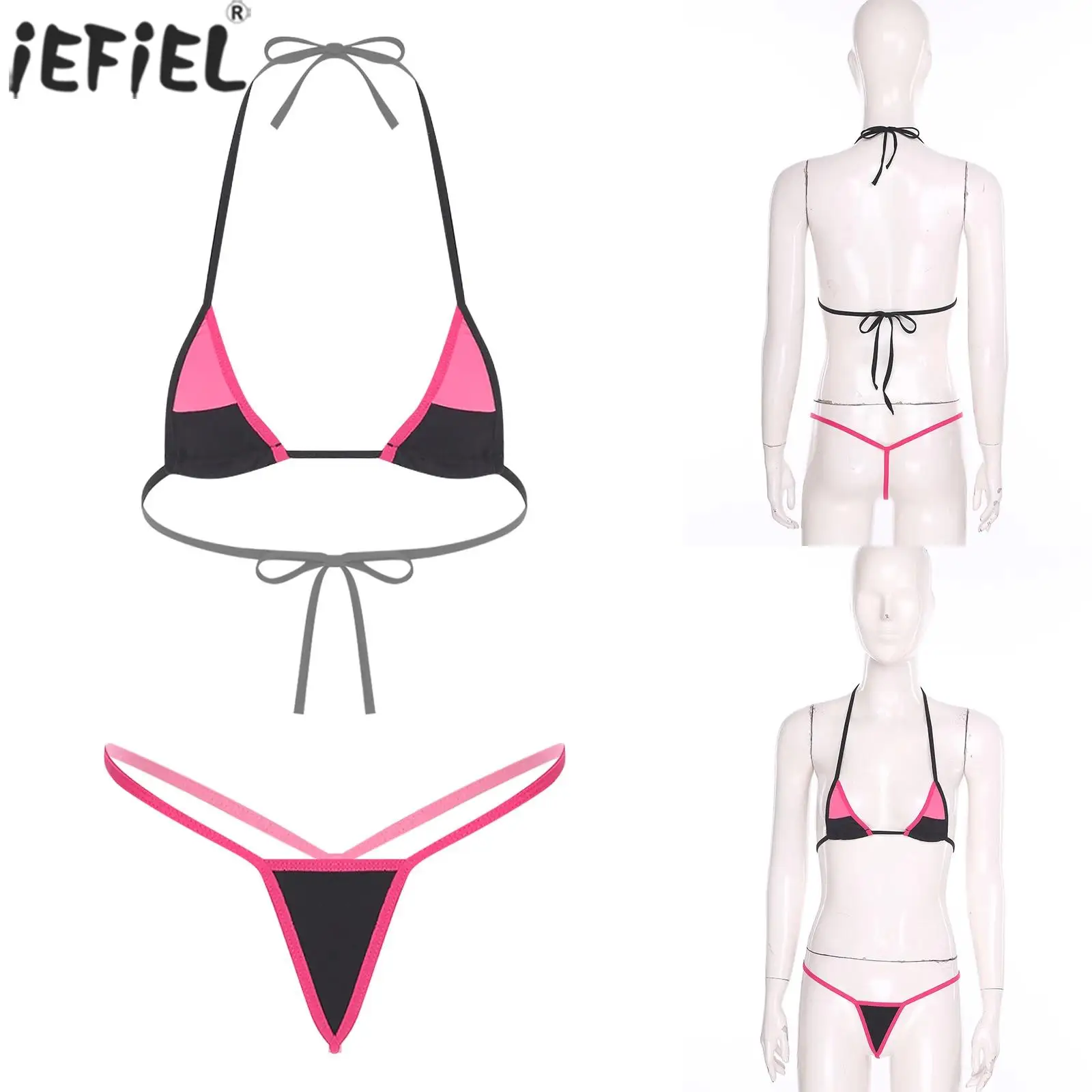 

Women Micro Bikini Set Lace-up Bra Top And Low Rise T-back Thong 2-piece Bathing Suit for Poolside Party Beach Tropical Travel