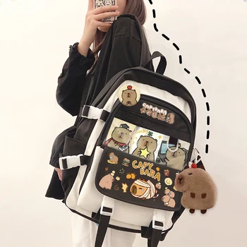 Kapibara 학교 가방, 카와이 학교 배낭, 세련된 데일리 학교 가방, 가벼운 부하 감소, 대용량 배낭