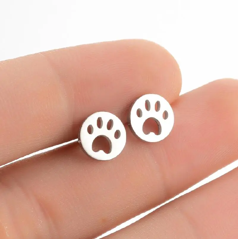 

Jisensp Lovely Dog Paw Earrings for Women Children Fashion Stainless Steel Animal Footprint Ear Studs Birthday Party Gift