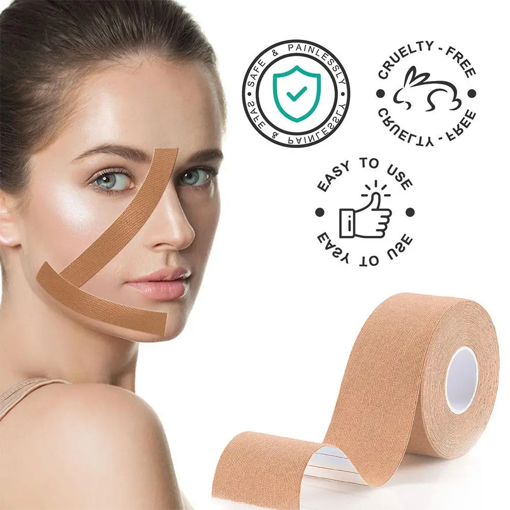 Cinta de kinesiología para el cuidado de la piel Facial, cinta adhesiva para eliminar arrugas, línea en V, cuello y ojos, S9U3, 2,5 CM x 5M