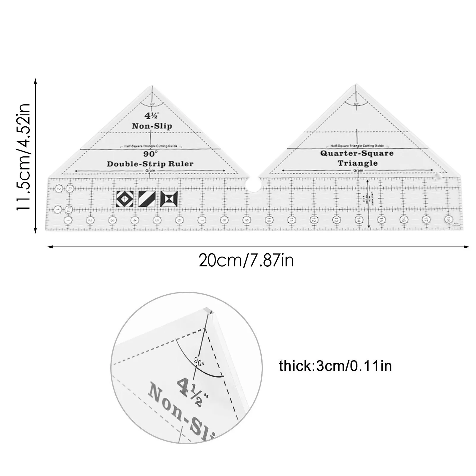 Acrylic Quilting Ruler DIY Sewing Ruler Multifunction 90 Degree Double Strip Non-slip Quilting Ruler Template Clothing Design